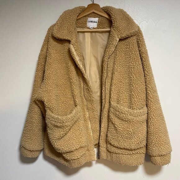 I.AM.GIA Teddy Sherpa Zip-Up Jacket in Camel (Size XS) - Picture 2 of 8